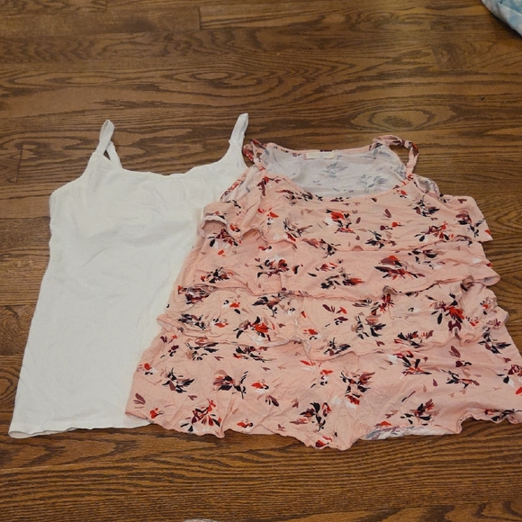 Bearsland Tops - Nursing Tank Tops - Bearsland Soft Pink Floral, Auden - White,  Size L